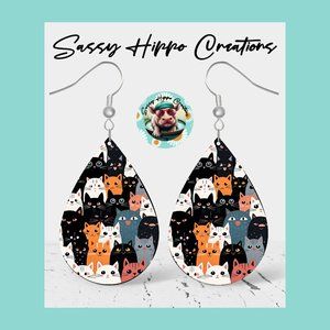 Earrings Cats Kittens Cat Mom Life Hand Sublimated Printed on MDF Hook Backs